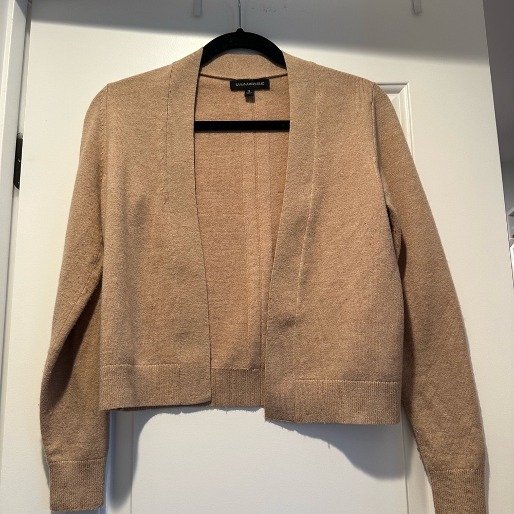 Banana Republic Camel/Tan Open Front Cropped Cardigan